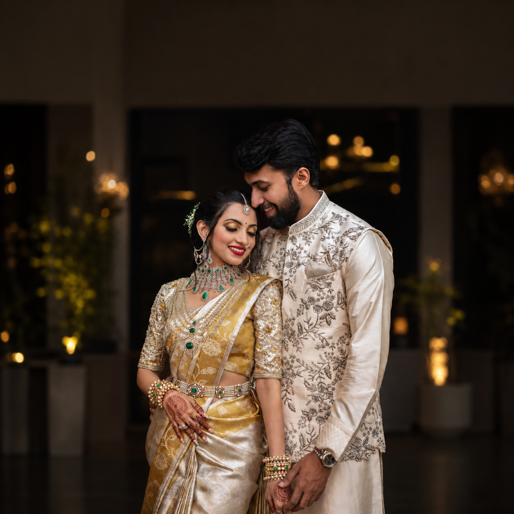 Cinematic wedding moment at golden hour